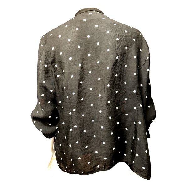 Chicos Black Polka Dot Cardigan Lightweight Open Front Blouse Roll Tab Sleeves - Picture 3 of 12